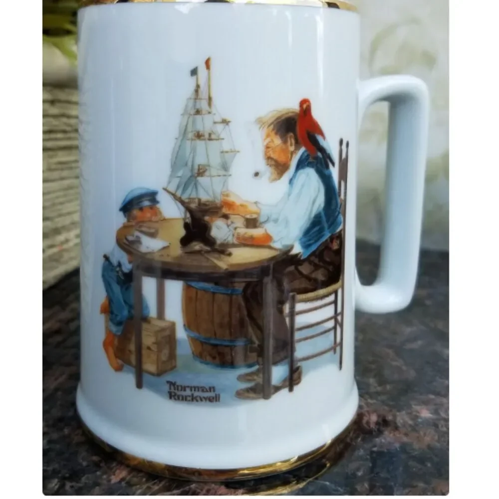 Norman Rockwell Porcelain Long John Silver Tankard Mug Set of 4